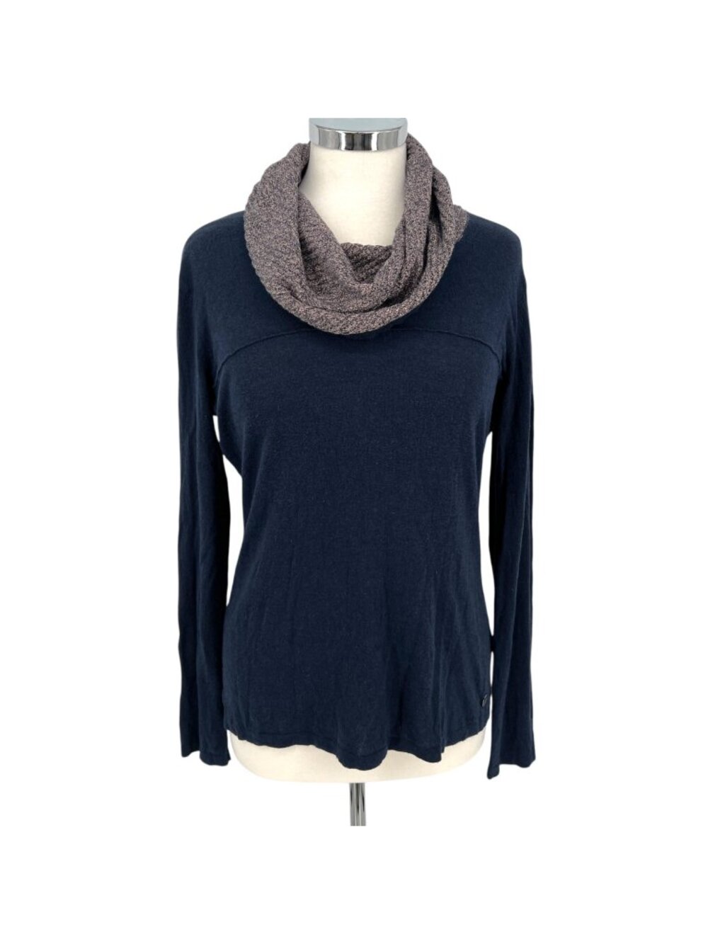 Skunkfunk Navy Long-Sleeve Knit Top With Textured Cowl Neck Size 4